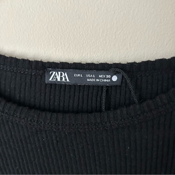 NWOT Zara Black Lettuce Trim Crewneck Lightweight Sweater Women’s Size Large - Picture 4 of 7